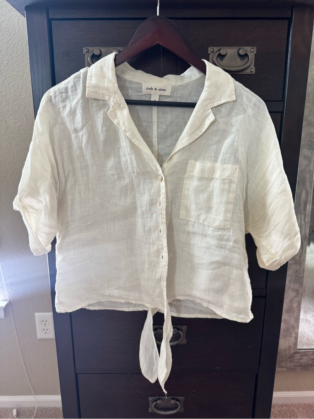 cloth & stone Cream Linen Tie-Front Button-Up Shirt